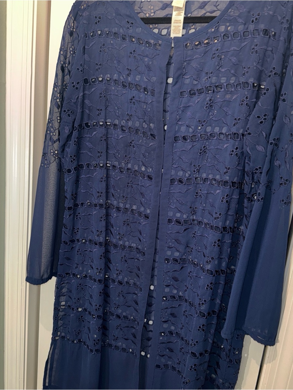 Chico's Navy Blue Eyelet Embroidered Topper
